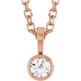 14K Rose Gold .06 CT Natural Diamond Bezel-Set Solitaire 16-18" Necklace