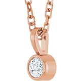 14K Rose Gold .06 CT Natural Diamond Bezel-Set Solitaire 16-18" Necklace
