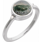 Sterling Silver Natural Moss Agate & .03 CTW Natural Diamond Ring