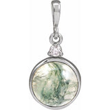 Sterling Silver 8 mm Natural Moss Agate & .03 CTW Natural Diamond Pendant
