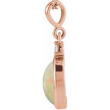 14K Rose Gold 5x3 mm Natural White Opal & .02 CT Natural Diamond Cabochon Pendant
