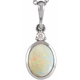 14K White Gold 5x3 mm Natural White Opal & .02 CT Natural Diamond Cabochon Pendant