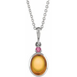 Sterling Silver 6x4 mm Natural Citrine & Natural Pink Tourmaline 16-18" Necklace