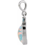 Sterling Silver 8x6 mm Lab-Grown White Opal & Natural London Blue Topaz Pendant