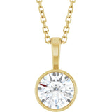 14K Yellow Gold 5/8 CT Lab-Grown Diamond Bezel-Set Solitaire 16-18" Necklace