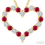 2.3 MM Round Cut Ruby and 1/2 Ctw Open Heart Round Cut Diamond Precious Fashion Pendant With Chain in 14K Yellow Gold