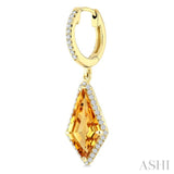 14X7 MM Kite Shape Citrine and 1/3 Ctw Round Cut Diamond Semi-Precious Earrings in 14K Yellow Gold