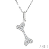 1/10 Ctw Dog Bone Petite Round Cut Diamond Fashion Pendant With Chain in 10K White Gold