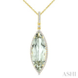 22X8 MM Marquise Shape Green Amethyst and 1/4 Ctw Round Cut Diamond Semi-Precious Pendant With Chain in 14K Yellow Gold