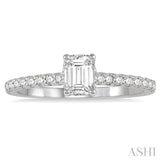 5/8 Ctw Round Cut Diamond Ladies Engagement Ring With 3/8 Ct Emerald Cut Center Stone in 14K White Gold