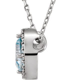 14K White Gold Natural Aquamarine & .06 CTW Natural Diamond Semi-Set Halo-Style 16" Necklace