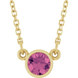 14K Yellow Gold Natural Pink Tourmaline Solitaire 16" Necklace