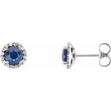 14K White Gold 5 mm Natural Blue Sapphire & 1/8 CTW Natural Diamond Earrings