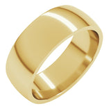 10K Yellow Gold 7 mm Lightweight Comfort-Fit Half Round Band Size 8