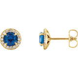 14K Yellow Gold 4 mm Natural Blue Sapphire & 1/10 CTW Natural Diamond Earrings