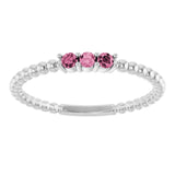 14K White Gold Natural Pink Tourmaline Beaded Ring