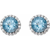 14K White Gold 5 mm Natural Aquamarine & 1/8 CTW Natural Diamond Earrings
