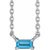 14K White Gold Natural Swiss Blue Topaz Solitaire 18" Necklace