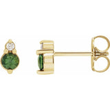 14K Yellow Gold Natural Green Sapphire & .03 CTW Natural Diamond Earrings