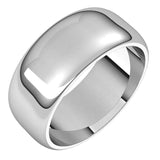 14K White Gold 8 mm Half Round Band Size 10.5