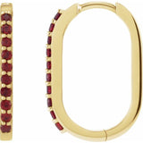 14K Yellow Gold Natural Mozambique Garnet 20 mm Hoop Earrings