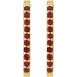 14K Yellow Gold Natural Mozambique Garnet 20 mm Hoop Earrings
