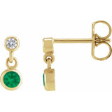 14K Yellow Gold Lab-Grown Emerald & .05 CTW Natural Diamond Two-Stone Earrings