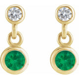 14K Yellow Gold Lab-Grown Emerald & .05 CTW Natural Diamond Two-Stone Earrings