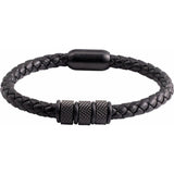Black PVD Stainless Steel 6 mm Braided Leather 9" Bracelet
