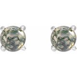 Sterling Silver Natural Moss Agate Cabochon Earrings