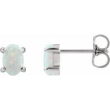 14K White Gold 6x4 mm Oval Lab-Grown White Opal Earrings