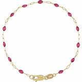 14K Yellow Gold-Filled 1.6 mm Pink Enamel Bead Paperclip-Style 7" Chain