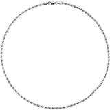 14K White Gold 3 mm Rope 16" Chain