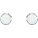 14K White Gold Natural White Opal Cabochon Earrings
