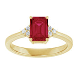 14K Yellow Gold Lab-Grown Ruby  and .05 CTW Lab-Grown Diamond Ring