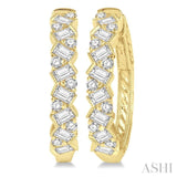 1 Ctw Zigzag Baguette and Round Cut Diamond Hoop Earrings in 14K Yellow Gold