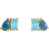 14K Yellow Gold Natural Sky Blue Topaz & Natural London Blue Topaz Two-Stone Stud Earrings