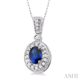 Oval Shape Gemstone & Diamond Pendant