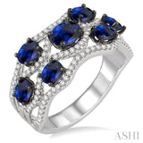 5x4 MM Oval Cut Sapphire, 4x3 MM Oval Cut Sapphire and 1/2 Ctw Round Cut Diamond Ring in 14K White Gold