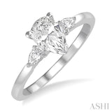 3/4 Ctw Pear Cut Diamond Ladies Engagement Ring With 1/2 Ct Pear Cut Center Stone in 14K White Gold