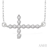 1/10 ctw Round Cut Sideway Cross Pendant in 10K White Gold with Chain