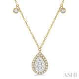 3/4 Ctw Pear Shape Lovebright Round Cut Diamond Necklace in 14K Yellow and White Gold