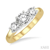 1 Ctw Round Cut Diamond Three-Stone Ring in 14K Yellow and White Gold