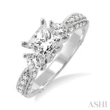 1 1/2 Ctw Diamond Engagement Ring with 3/4 Ct Princess Cut Center Stone in 14K White Gold