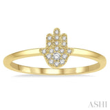 1/10 Ctw Hamsa Round Cut Diamond Fashion Petite Ring in 10K Yellow Gold