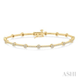 1 Ctw Cluster Round Cut Diamond Bar Link Bracelet in 10K Yellow Gold