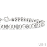 1/6 Ctw Puffed Heart Plain and Round Cut Diamond Fashion Bracelet in Sterling Silver