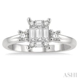 1/2 Ctw Fusion Baguette and Round Cut Diamond Engagement Ring in 14K White Gold