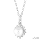 6 MM Round Shape Cultured Pearl and 1/10 Ctw Petite Round Cut Diamond Fashion Pendant With Chain in 10K White Gold