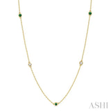 2.6 MM Emerald and 3/8 Ctw Round Cut Diamond Precious Station Necklace in 14K Yellow Gold